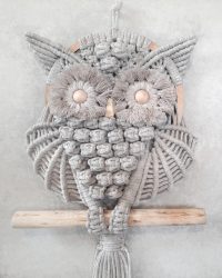 Makrama na ścianę "Sowa Na Obręczy 20cm" - beż